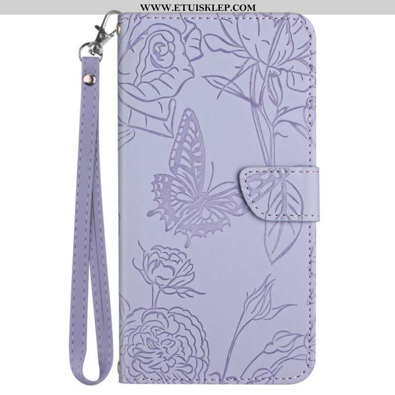 Etui Folio do Samsung Galaxy M33 5G Dyskretne Motyle I Smycz